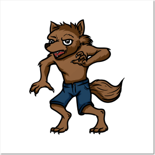 Cute Anthropomorphic Human-like Cartoon Character Wolf in Clothes Posters and Art